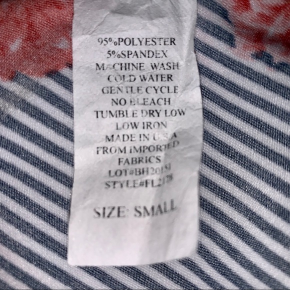 Coral floral striped zipper shirt blue white top - Picture 6 of 7